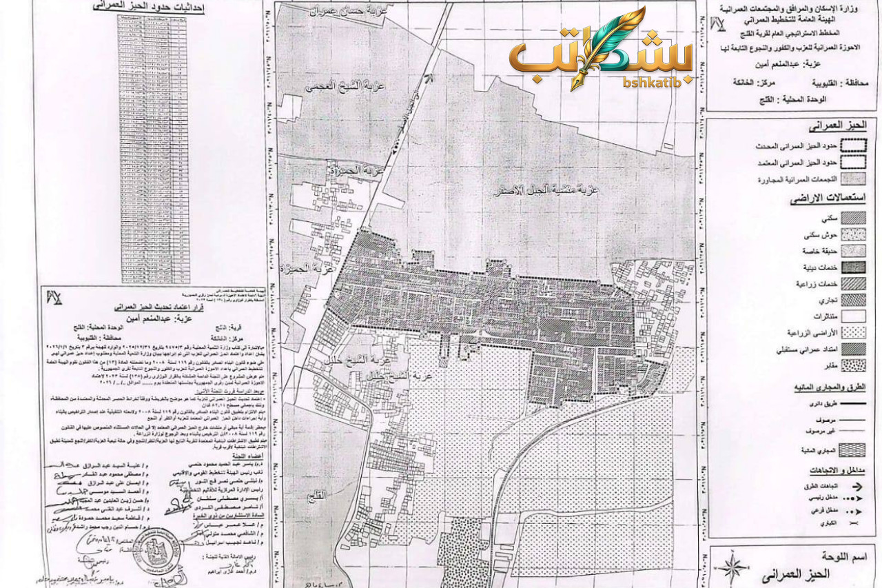 الحيز العمراني بالخانكة- عزبة عبدالمنعم أمين- تقسيم يونس- قرية القلج- محافظة القليوبية