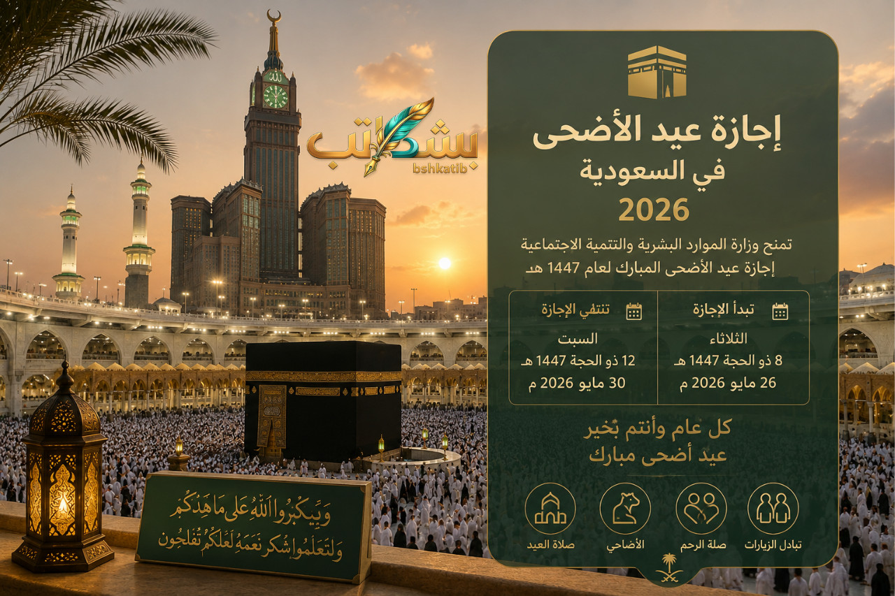 إجازة عيد الأضحى 2026 في السعودية- القطاع الخاص غير الربحي- وزارة الموارد البشرية والتنمية الاجتماعية- عطلة عيد الأضحى للموظفين- موعد استئناف الدوام- إجازة السوق المالية تداول